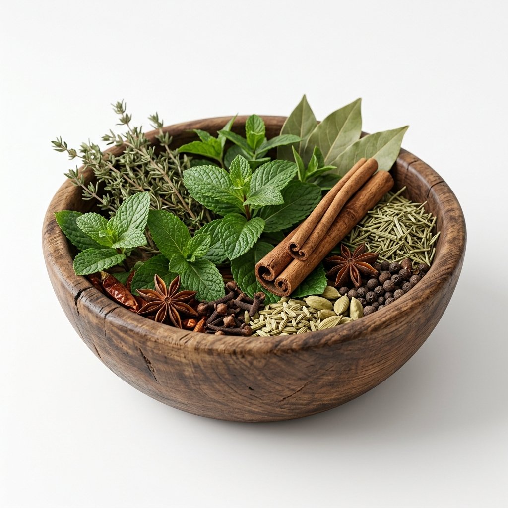 Ayurvedic Wooden Bowl with Herbs